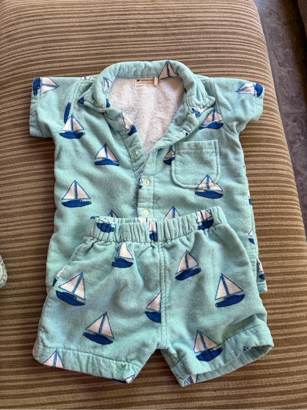 Monica & Andy Kids Sailboat Terry Matching Set - Light Aqua 4T